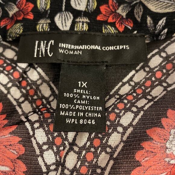 Boho Floral Embroidered Bell Sleeve Black Blouse INC International Concepts 1X - Picture 3 of 5